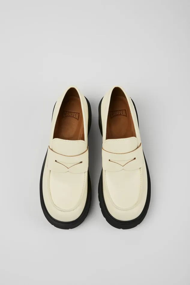 Women Milah White Leather Loafers Camper Formal Shoes