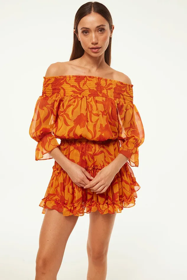 Women MISA Los Angeles Exclusives DARLA DRESS Atlas Floral Persimmon