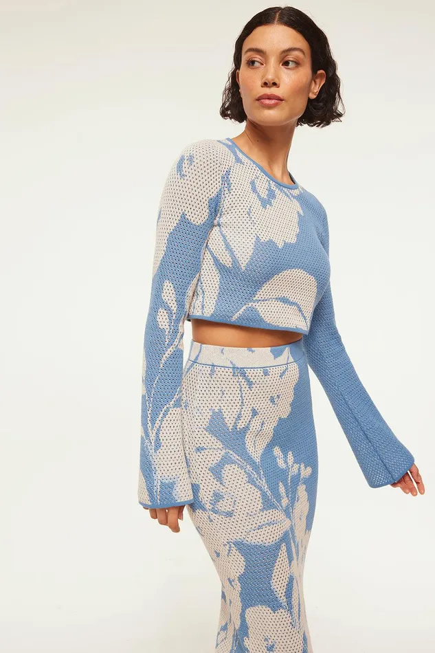 Women MISA Los Angeles Knits CASSI TOP Blue Hibiscus Flora