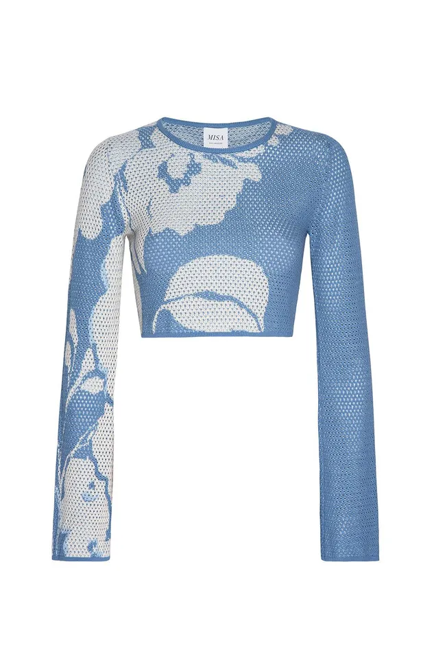 Women MISA Los Angeles Knits CASSI TOP Blue Hibiscus Flora