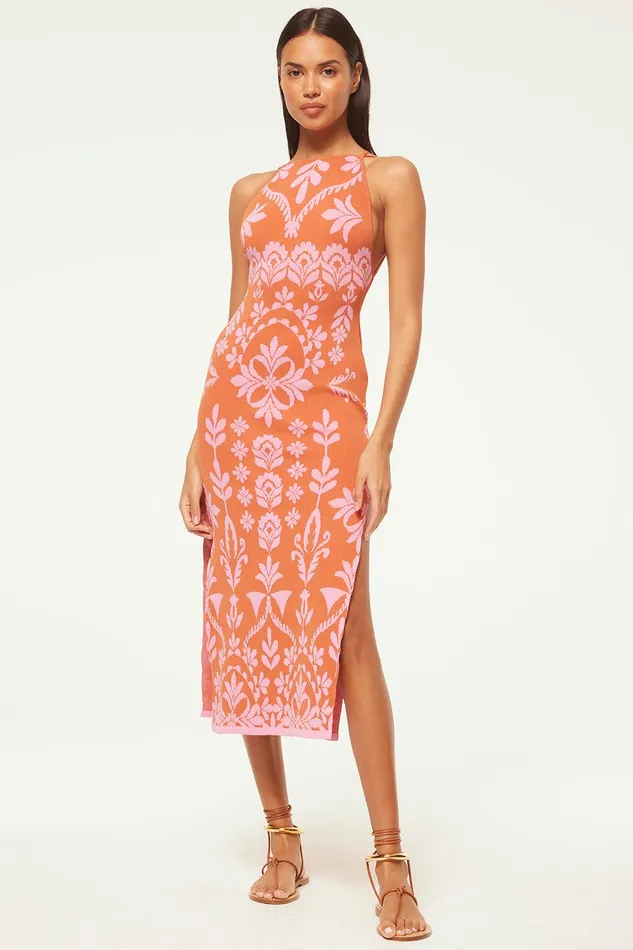 Women MISA Los Angeles Knits MIRA DRESS Pink Flora Santiago