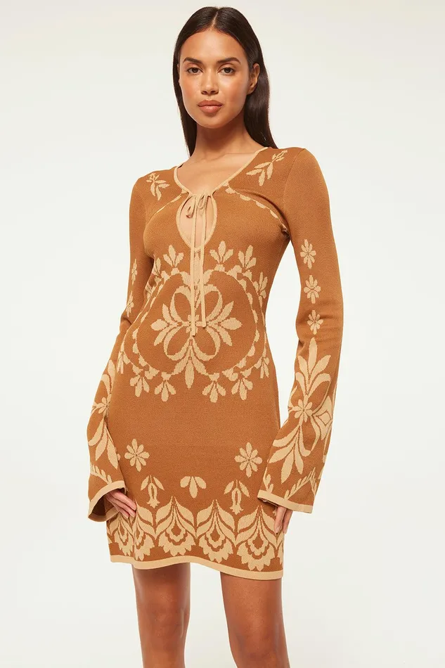 Women MISA Los Angeles Knits SAHAR DRESS Brown Flora Santiago