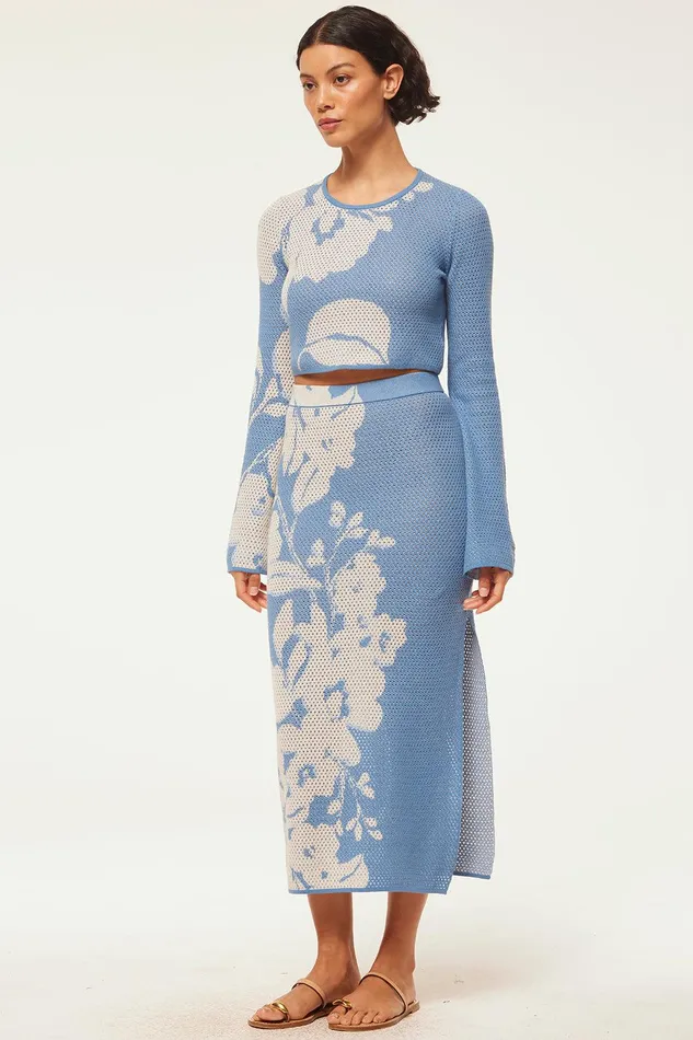 Women MISA Los Angeles Matching Sets DARA SKIRT Blue Hibiscus Flora