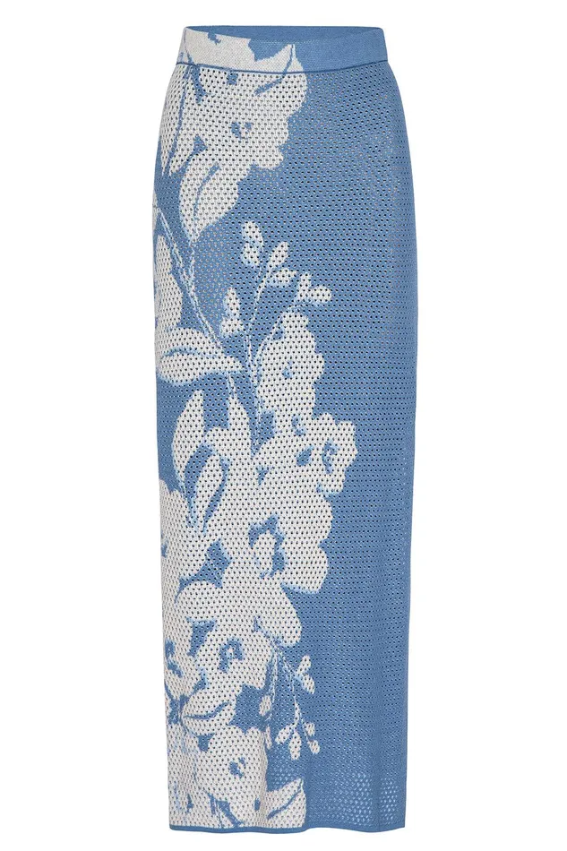 Women MISA Los Angeles Matching Sets DARA SKIRT Blue Hibiscus Flora