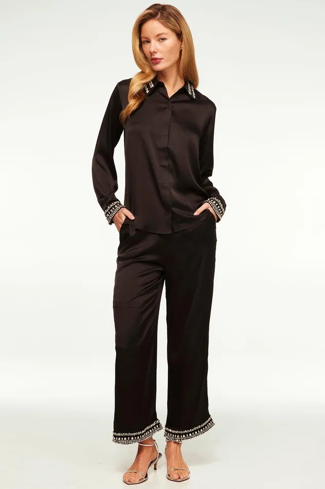 Women MISA Los Angeles Matching Sets ELLIE TOP Ivory Satin