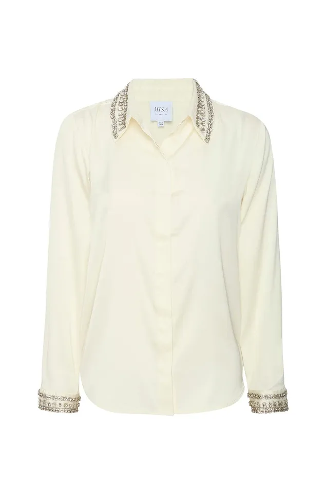 Women MISA Los Angeles Matching Sets ELLIE TOP Ivory Satin