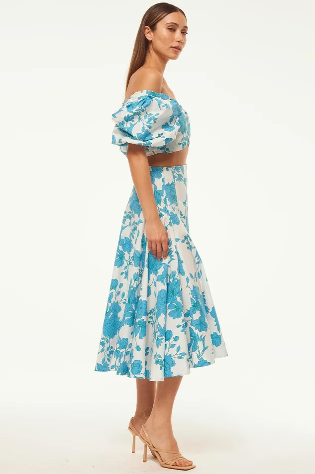 Women MISA Los Angeles Matching Sets EMMA SKIRT Turquoise Flora Poplin