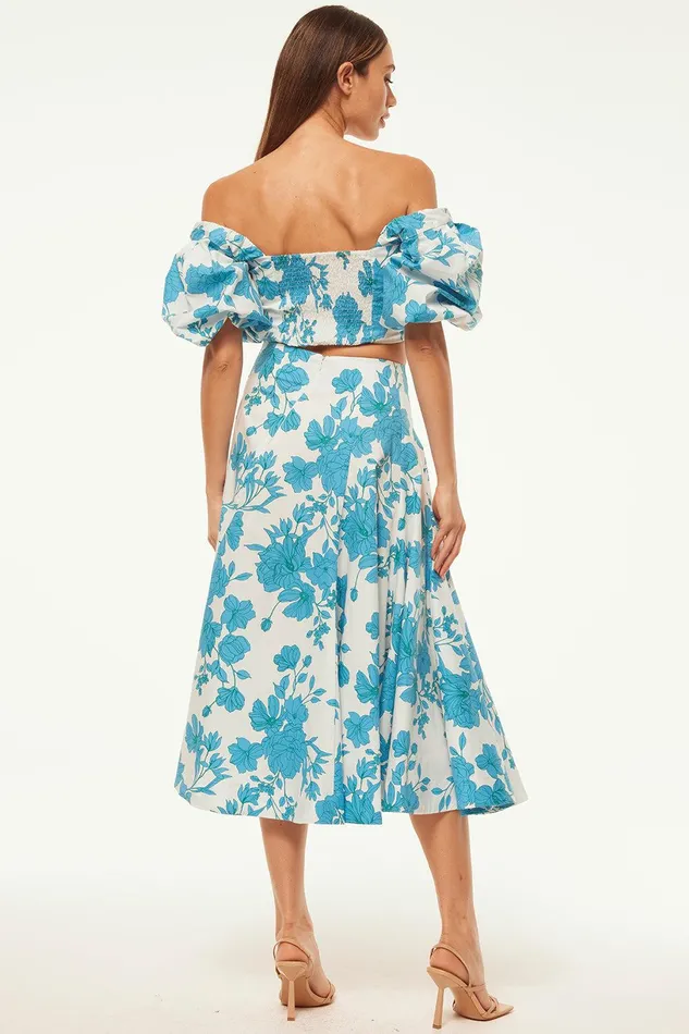Women MISA Los Angeles Matching Sets EMMA SKIRT Turquoise Flora Poplin