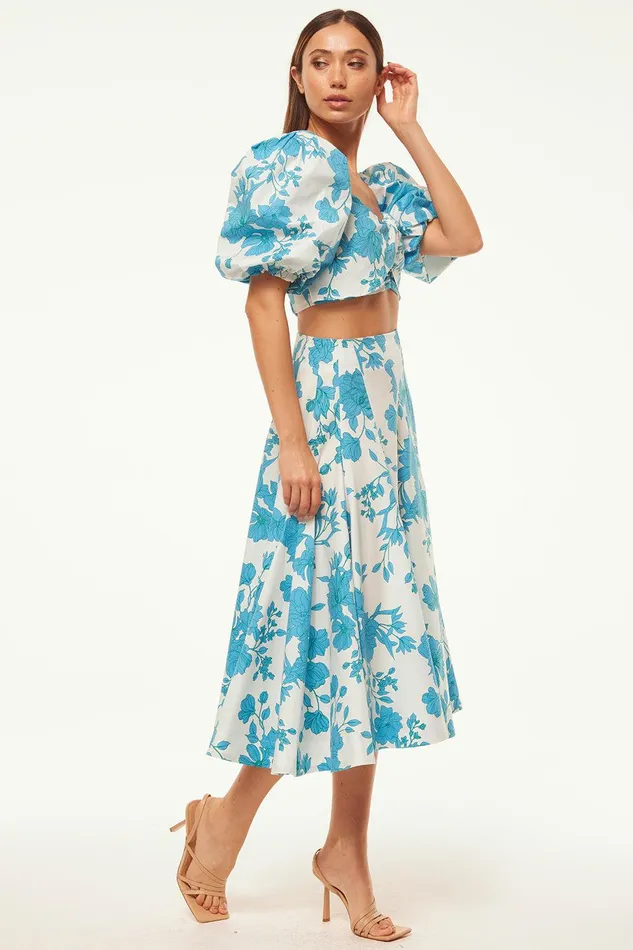 Women MISA Los Angeles Matching Sets EMMA SKIRT Turquoise Flora Poplin