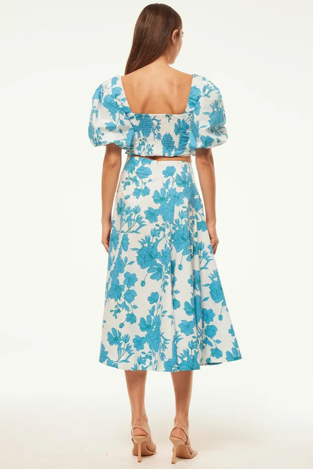 Women MISA Los Angeles Matching Sets EMMA SKIRT Turquoise Flora Poplin