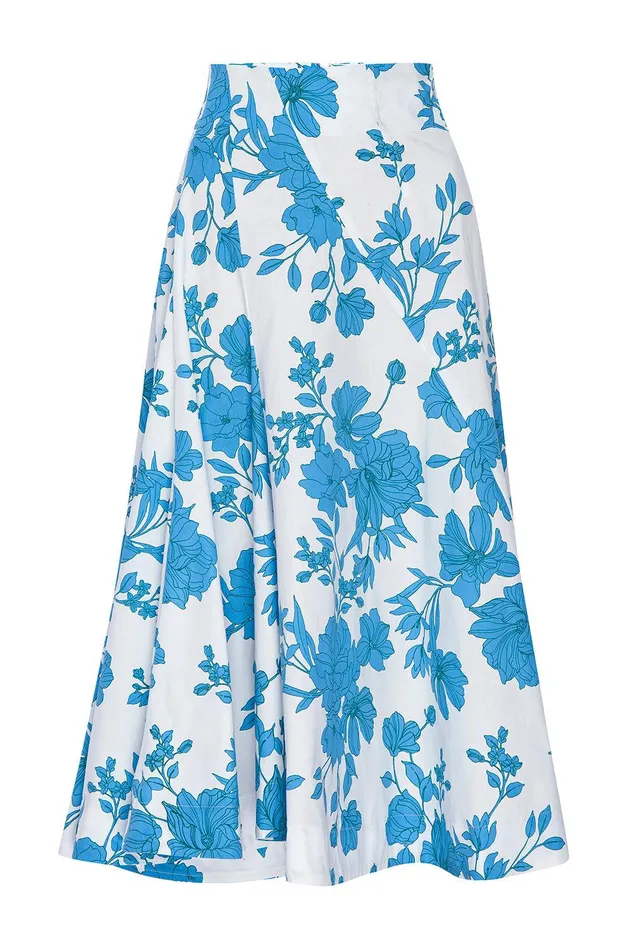 Women MISA Los Angeles Matching Sets EMMA SKIRT Turquoise Flora Poplin