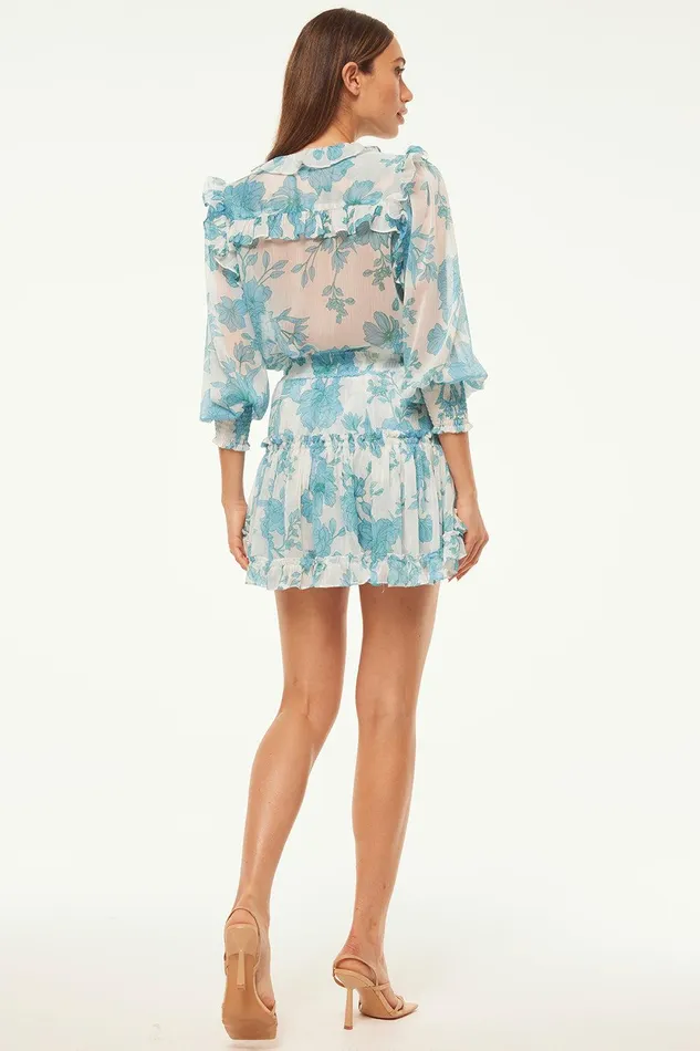 Women MISA Los Angeles Matching Sets SACHA TOP Turquoise Flora Chiffon