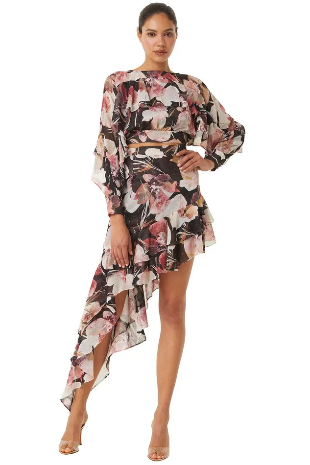Women MISA Los Angeles Matching Sets SKY SKIRT Flora Tropical Black