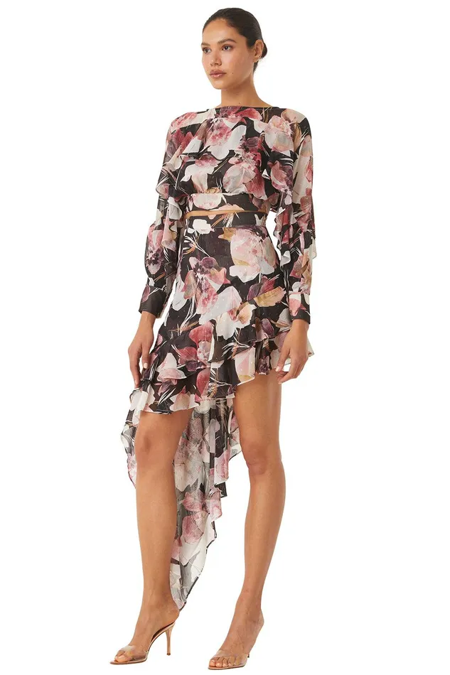 Women MISA Los Angeles Matching Sets SKY SKIRT Flora Tropical Black