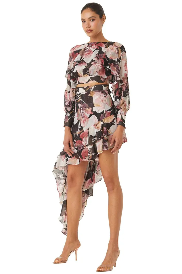 Women MISA Los Angeles Matching Sets SKY SKIRT Flora Tropical Black