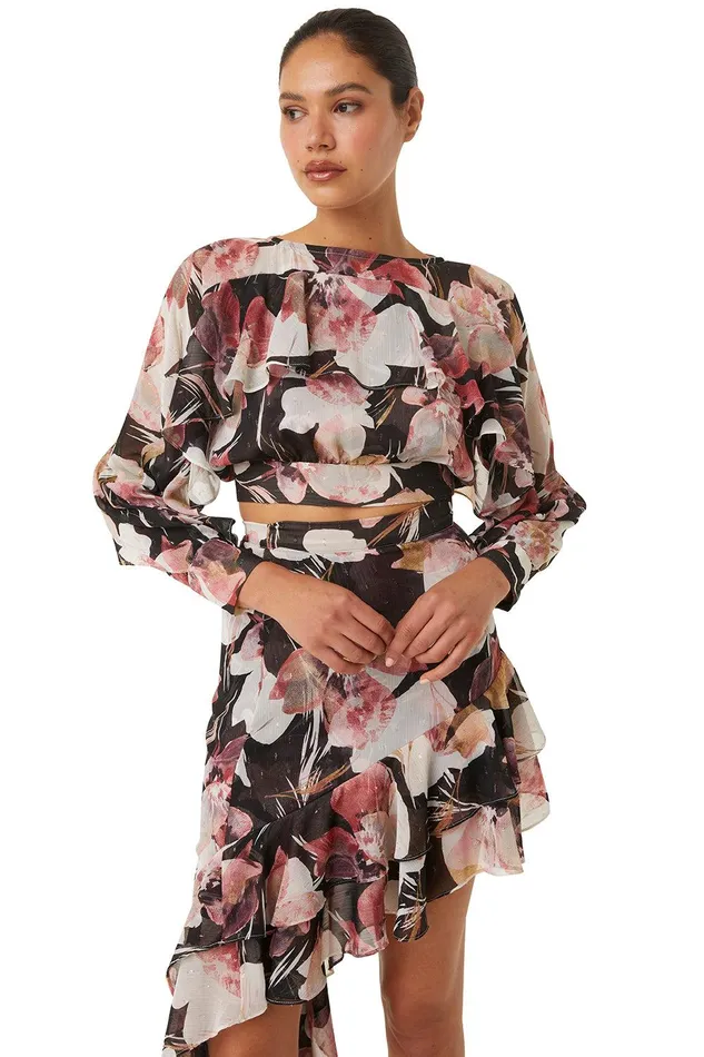 Women MISA Los Angeles Matching Sets SKY SKIRT Flora Tropical Black