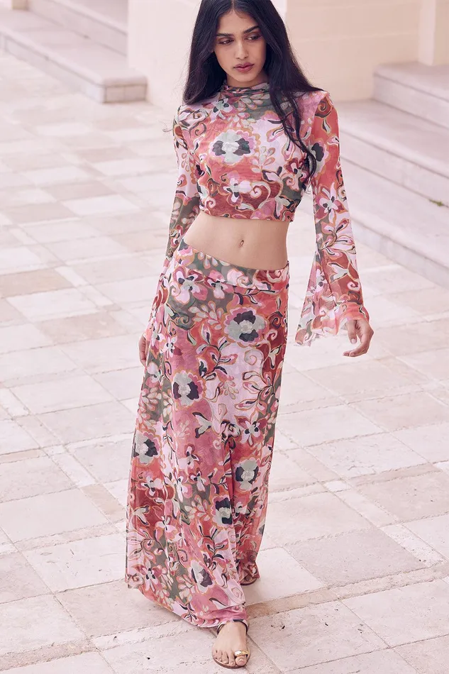 Women MISA Los Angeles Skirts and Shorts EKAT SKIRT Resort Batik Mesh