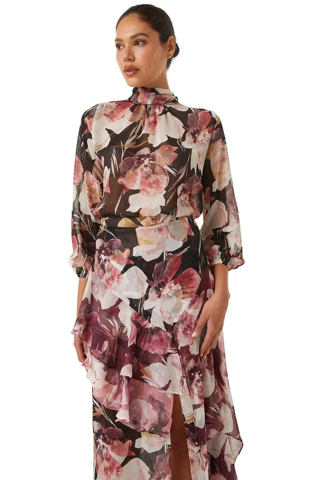 Women MISA Los Angeles Tops LULU TOP Flora Tropical Black