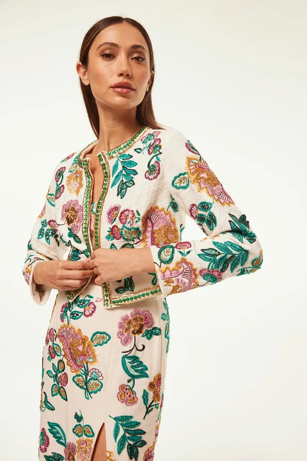 Women MISA Los Angeles Tops SALIMA JACKET Malika Paisley Floral Embroidery