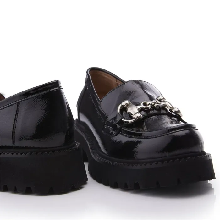Women Moda In Pelle Brogues And Loafers Bsoleful BKeegan Black Patent Leather