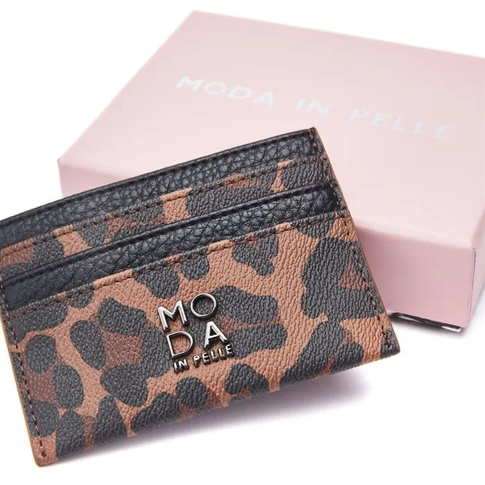 Women Moda In Pelle Clutch Bags Ali Cardwallet Dark Leopard Porvair