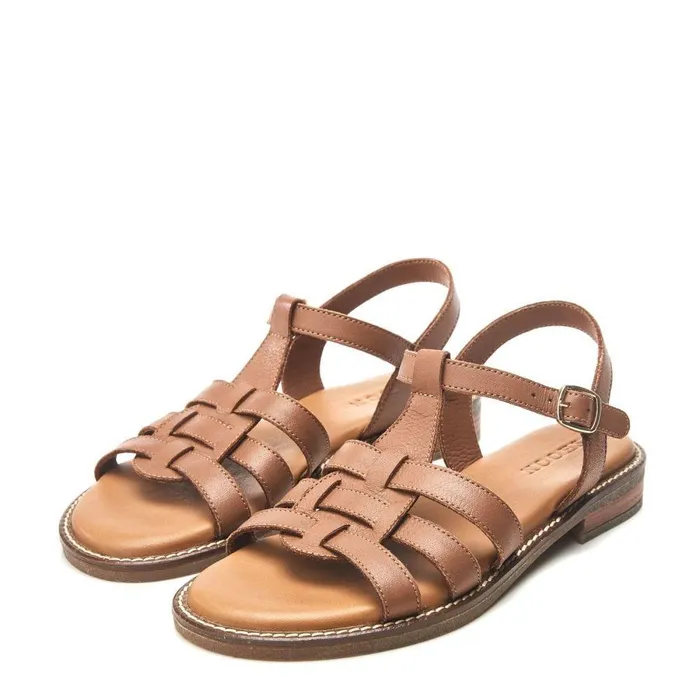 Women Moda In Pelle Flat Sandals Shoon Sh Saddle Tan Leather