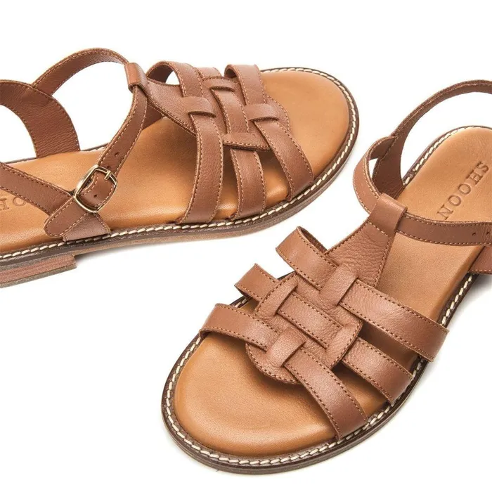 Women Moda In Pelle Flat Sandals Shoon Sh Saddle Tan Leather