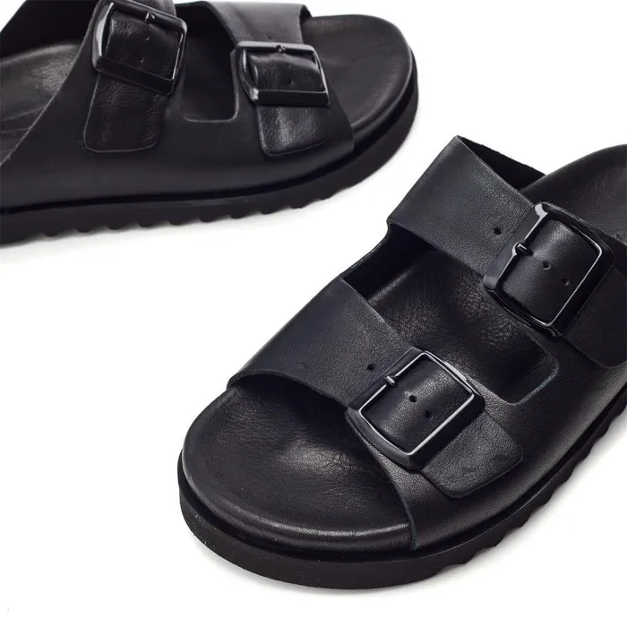 Women Moda In Pelle Flatform Sandals Bsoleful BSlidey Black Leather