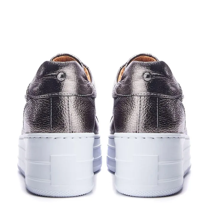 Women Moda In Pelle Platform Trainers Aneeba Pewter Metallic Leather
