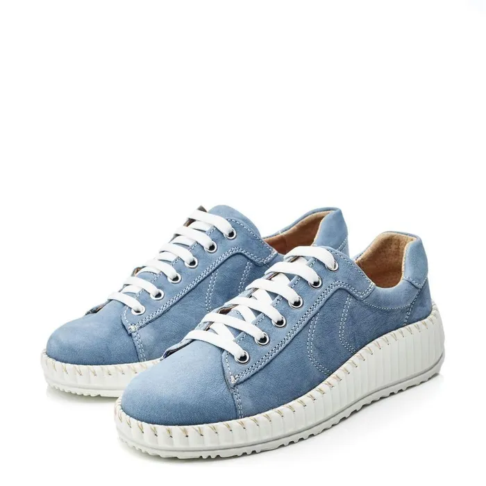 Women Moda In Pelle Wedge Trainers Shoon Sh Riyah Blue Leather