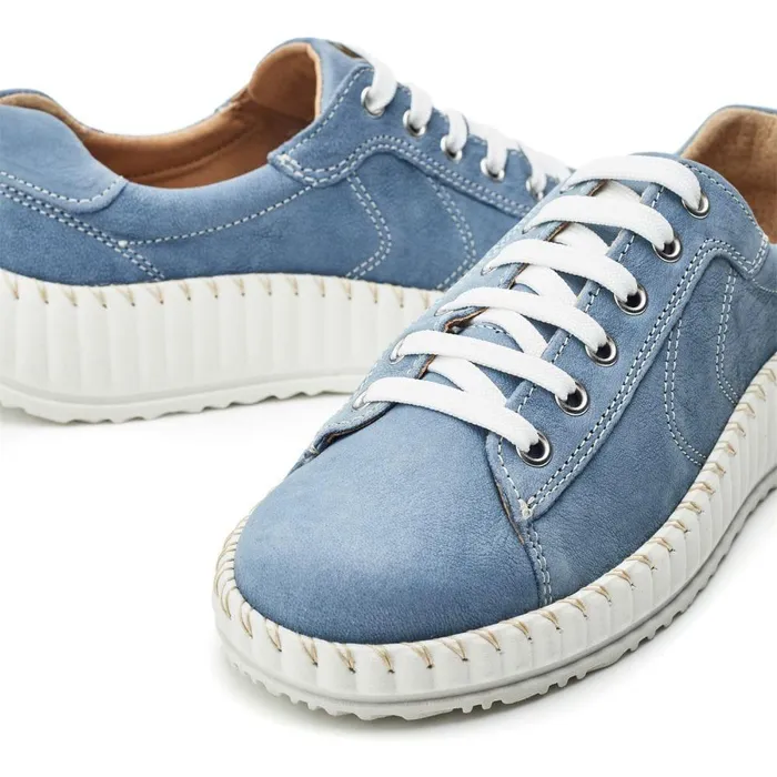 Women Moda In Pelle Wedge Trainers Shoon Sh Riyah Blue Leather