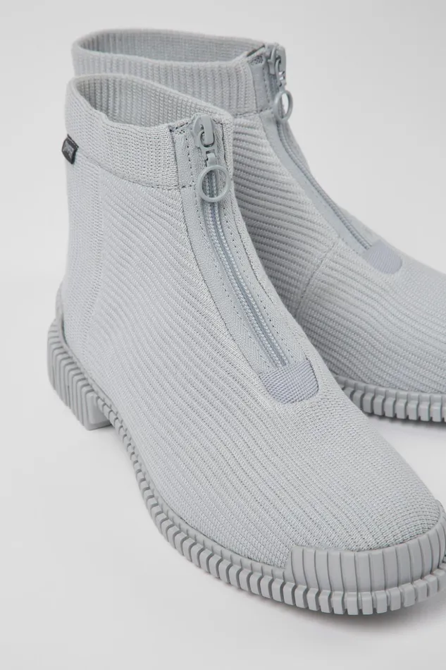 Women Pix Gray Textile Zip Bootie Camper Ankle Boots