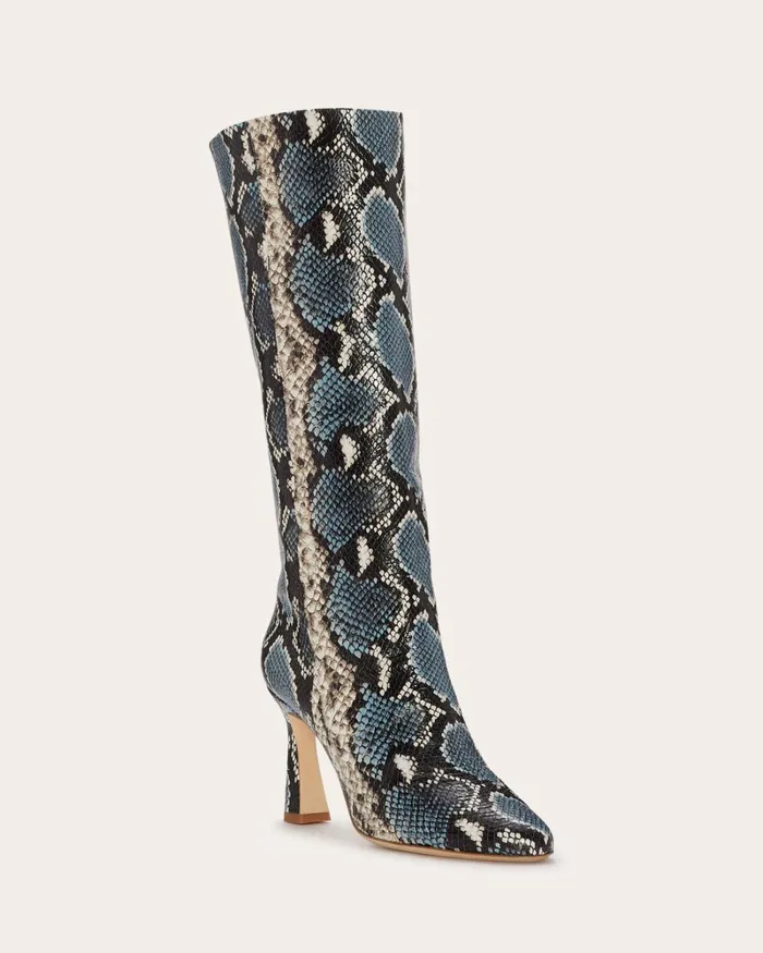 Women Queen Heeled Snake Boots Blue Snake Ramy Brook Shoes