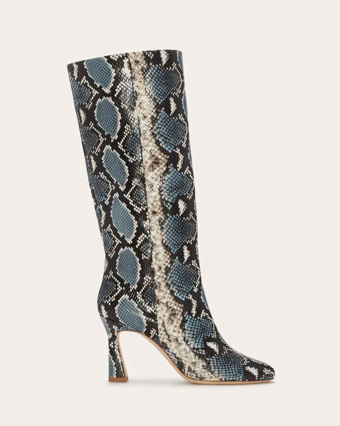 Women Queen Heeled Snake Boots Blue Snake Ramy Brook Shoes