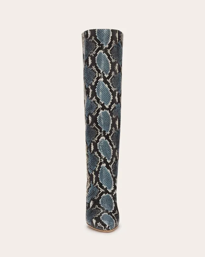 Women Queen Heeled Snake Boots Blue Snake Ramy Brook Shoes