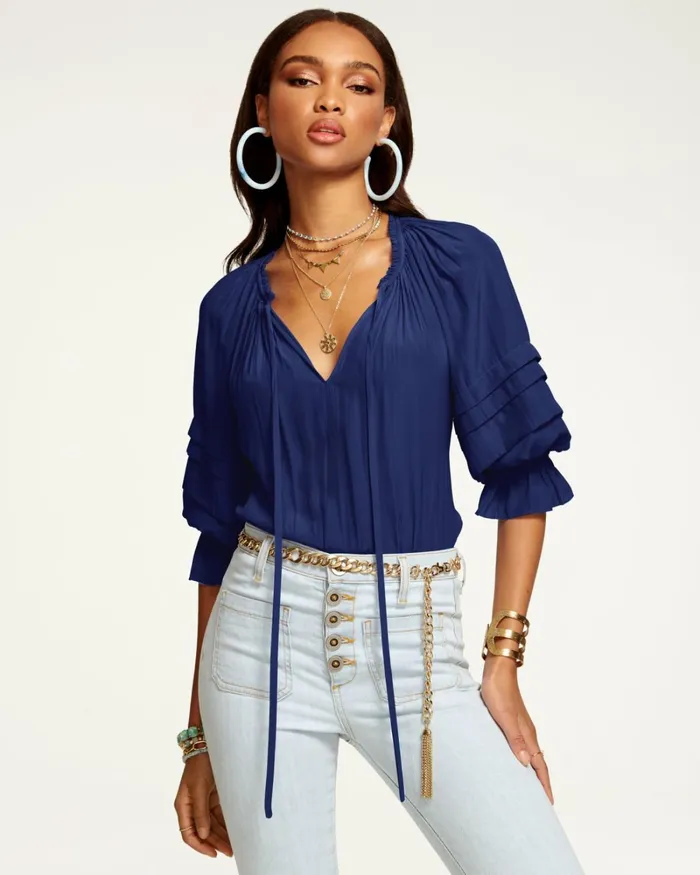 Women Randi Puff Sleeve Top True Blue Ramy Brook Tops Women Randi Puff Sleeve Top True Blue Ramy Brook Tops