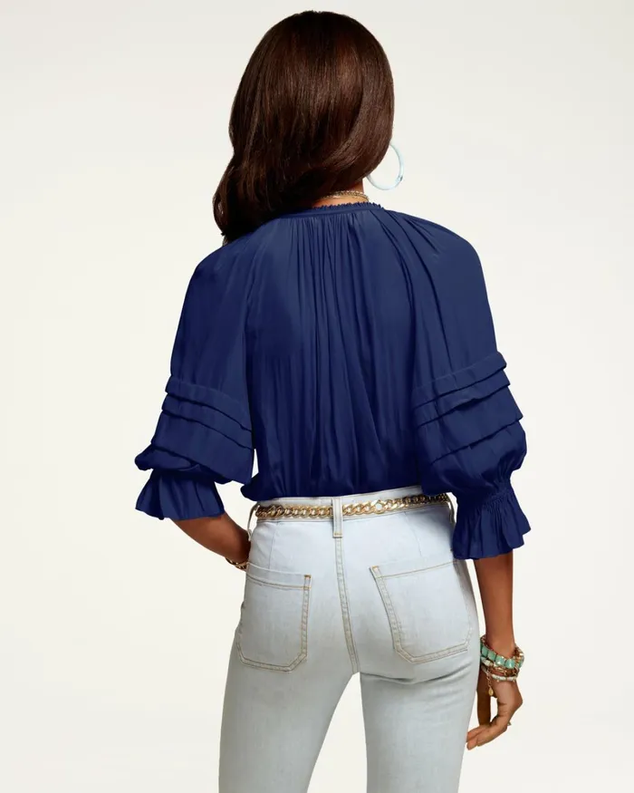 Women Randi Puff Sleeve Top True Blue Ramy Brook Tops Women Randi Puff Sleeve Top True Blue Ramy Brook Tops