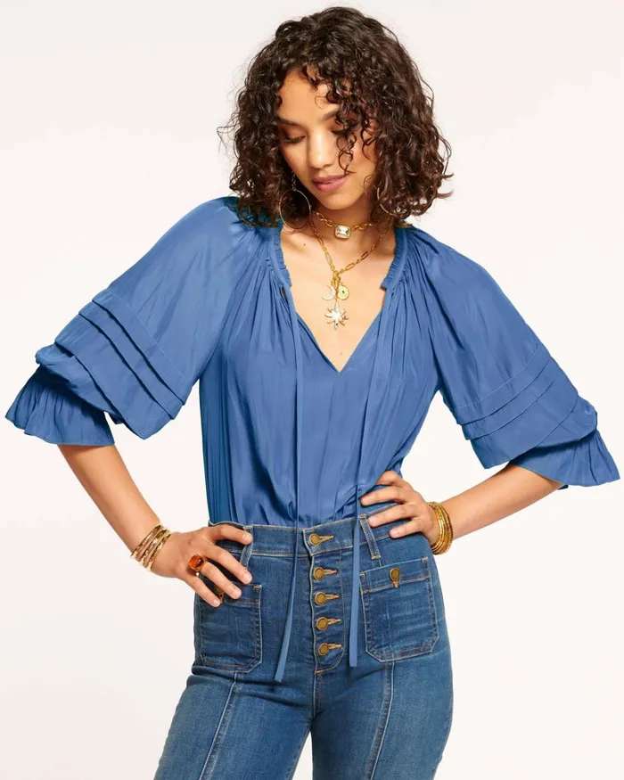 Women Randi Puff Sleeve Top True Blue Ramy Brook Tops Women Randi Puff Sleeve Top True Blue Ramy Brook Tops