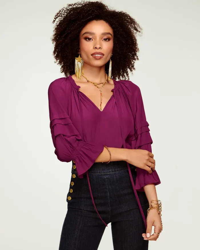 Women Randi Puff Sleeve Top True Blue Ramy Brook Tops Women Randi Puff Sleeve Top True Blue Ramy Brook Tops