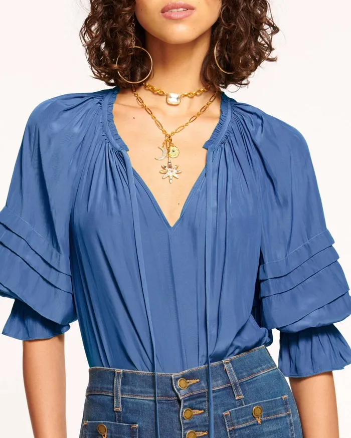 Women Randi Puff Sleeve Top True Blue Ramy Brook Tops Women Randi Puff Sleeve Top True Blue Ramy Brook Tops