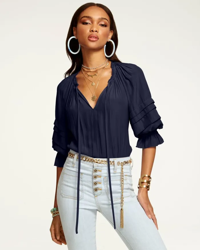 Women Randi Puff Sleeve Top True Blue Ramy Brook Tops Women Randi Puff Sleeve Top True Blue Ramy Brook Tops
