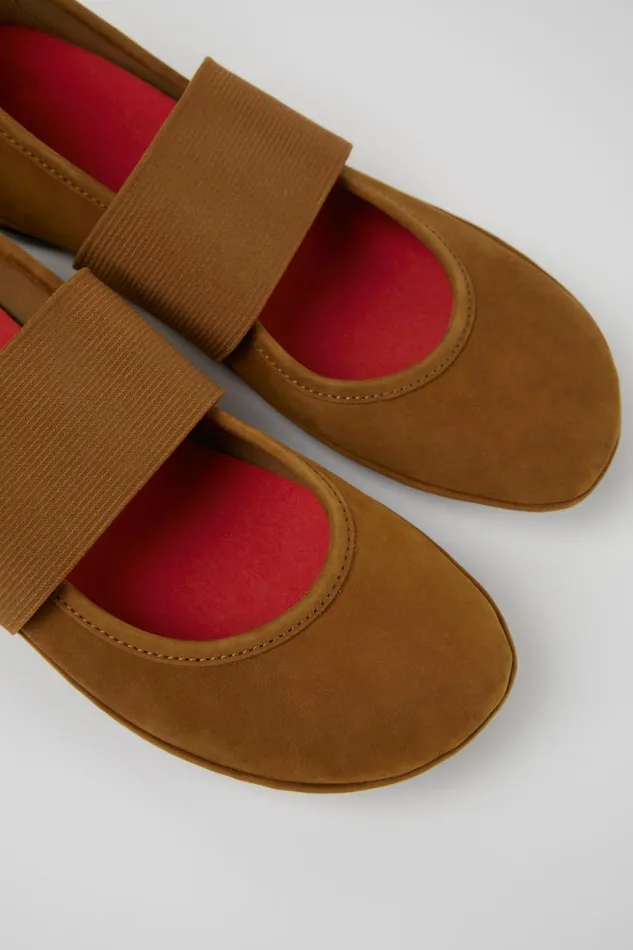Women Right Brown Nubuck Ballerina Flats Camper Ballerinas