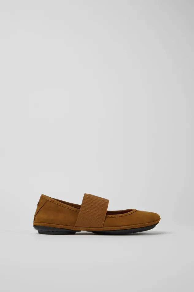Women Right Brown Nubuck Ballerina Flats Camper Ballerinas