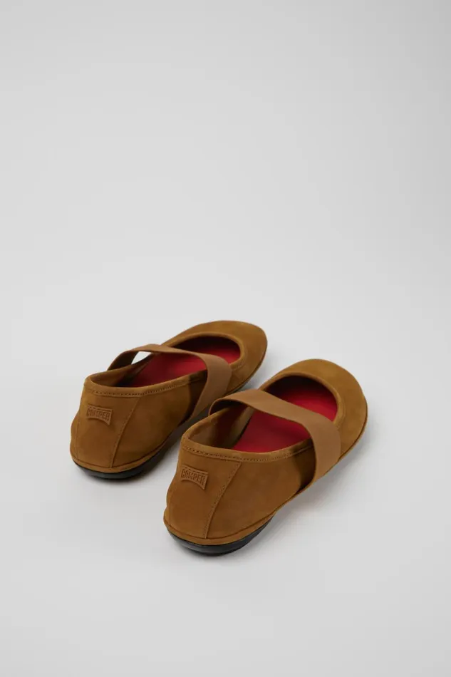 Women Right Brown Nubuck Ballerina Flats Camper Ballerinas