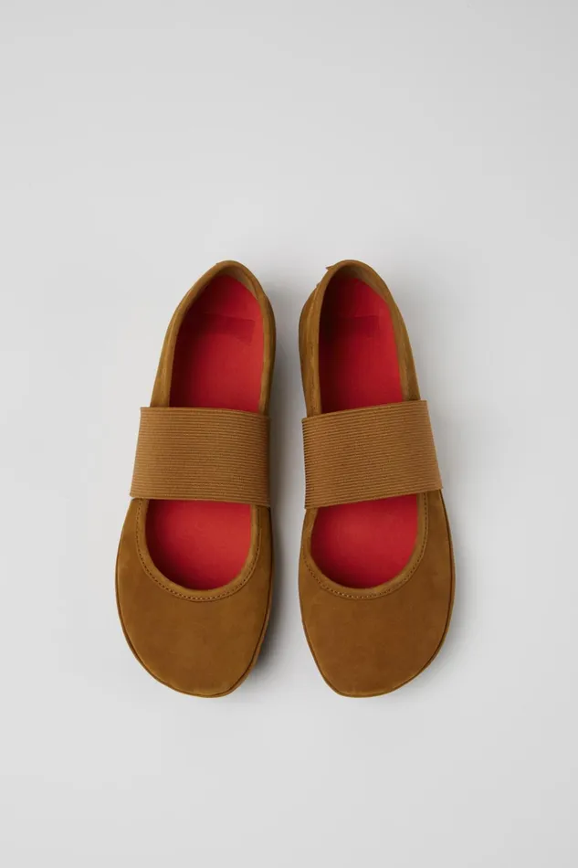 Women Right Brown Nubuck Ballerina Flats Camper Ballerinas