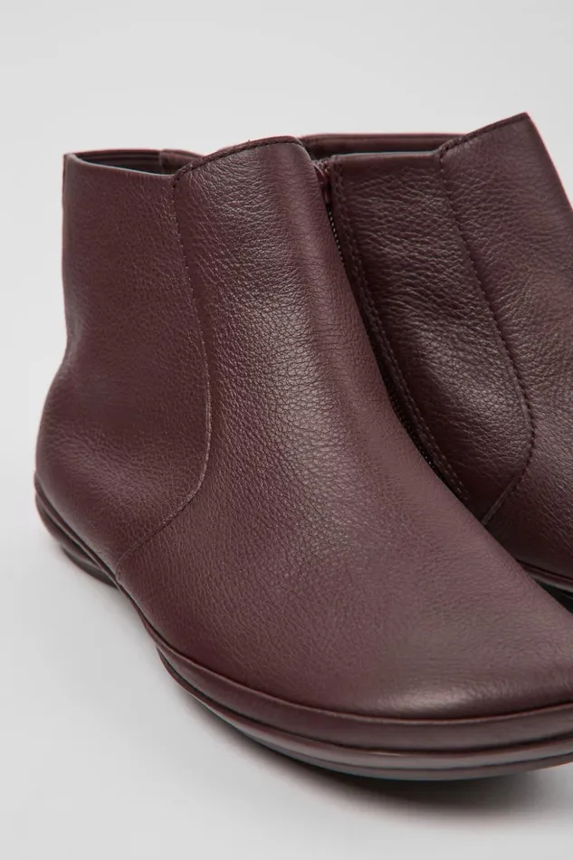 Women Right Burgundy Leather Ankle Boots Camper Ankle Boots