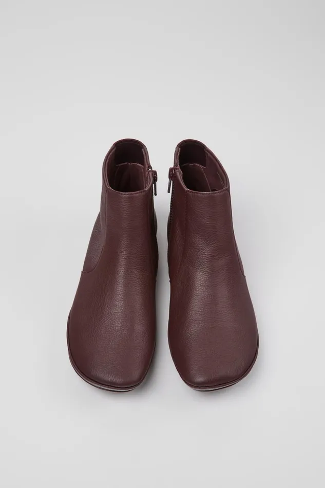 Women Right Burgundy Leather Ankle Boots Camper Ankle Boots