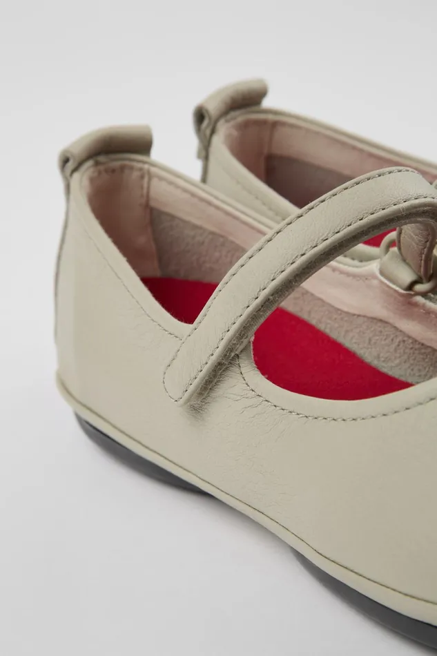Women Right Gray Leather Mary Jane Camper Ballerinas