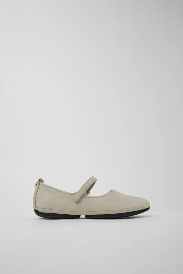 Women Right Gray Leather Mary Jane Camper Ballerinas