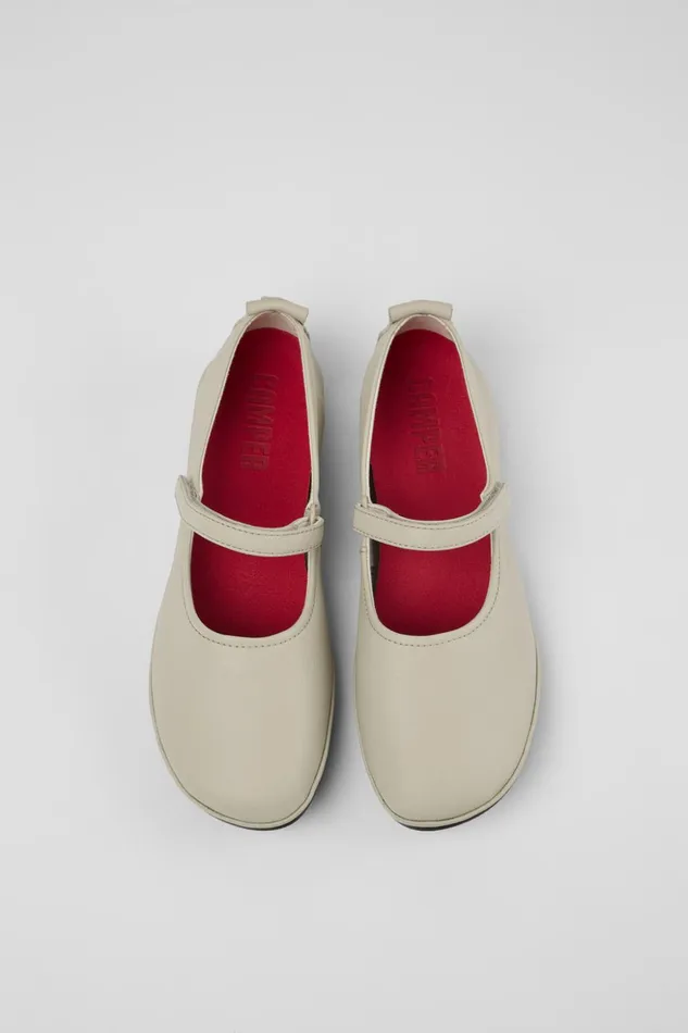 Women Right Gray Leather Mary Jane Camper Ballerinas